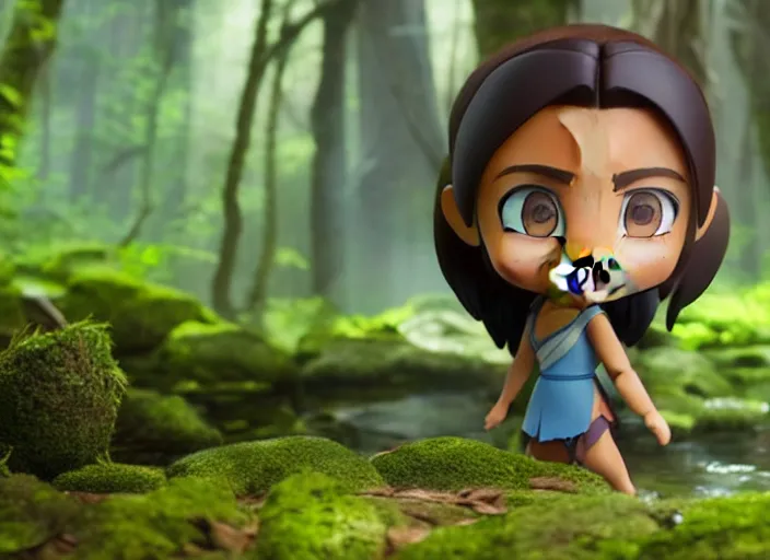 Prompt: katara from avatar as nendoroid walking in a forest in the croods movie style, bending water, anime, disney, pixar, 8 k, hd, dof, kodak film, volumetric lighting, subsurface scattering, photorealistic, octane render, details