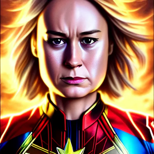 Image similar to portrait painting of brie larson as captain marvel skrull with short hair, ultra realistic, concept art, intricate details, eerie, highly detailed, photorealistic, octane render, 8 k, unreal engine. art by artgerm and greg rutkowski and charlie bowater and magali villeneuve and alphonse mucha