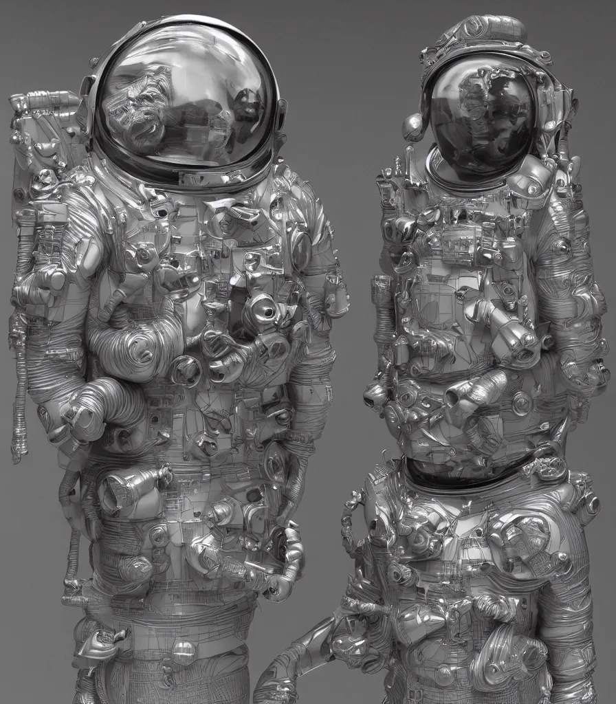 Prompt: detailed 3d sculpture of an astronaut by clogtwo and ben ridgway inspired by beastwreckstuff chris dyer and jimbo phillips. 3d infused retrofuturist style. Hyperdetailed high resolution. Render by binx.ly in discodiffusion. Dreamlike surreal polished render by machine.delusions. Sharp focus.