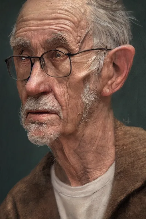 Prompt: Timmy turner as an old man, oil on canvas, intricate, portrait, 8k highly professionally detailed, HDR, CGsociety