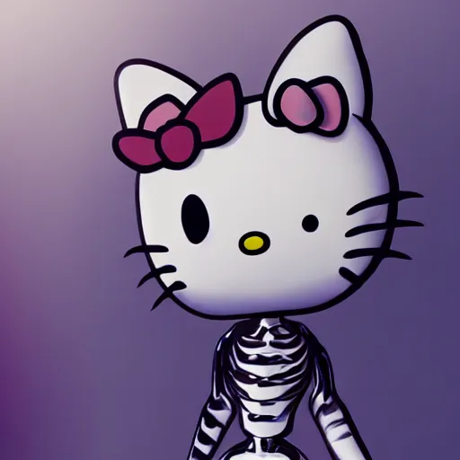 Image similar to Hello Kitty as Skeleton, digital art, hyperrealistic, artstation,8k high quality,