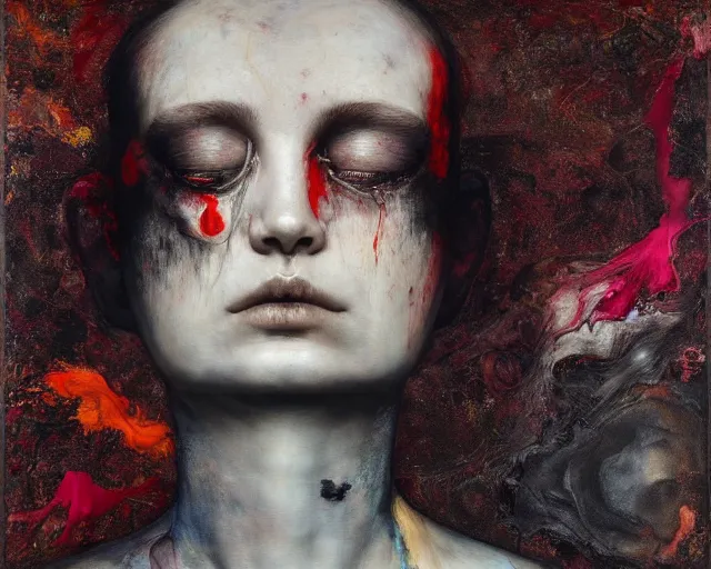 Image similar to eternal eclipse, a brutalist designed, rich deep vivid colours, monia merlo, painted by francis bacon, michal mraz, adrian ghenie, nicola samori, james jean!!! and petra cortright, part by gerhard richter, part by takato yamamoto. 8 k masterpiece.