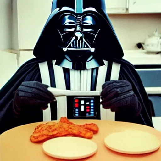 Image similar to darth vader cooking in the kitchen, 8 0 s style sitcom, photo