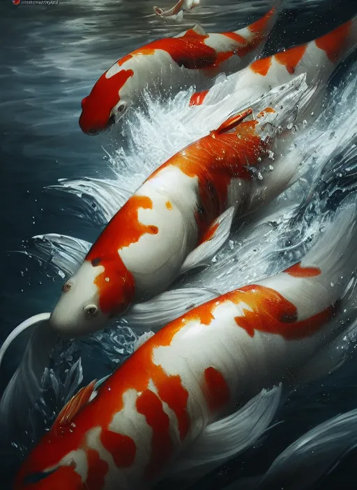 Image similar to subsurface scattering, white, koi, samurai, by jesper ejsing, justin gerard, tomasz alen kopera, cgsociety and fenghua zhong, highly detailed, rim light, cinematic lighting, illustration, art, octane render, very coherent, cinematic, hyper realism, high detail, octane render, 8 k