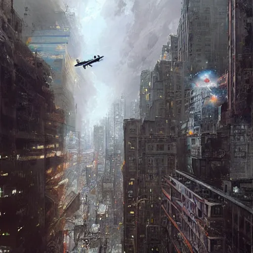 Prompt: a plane bombing the city of new york by greg rutkowski