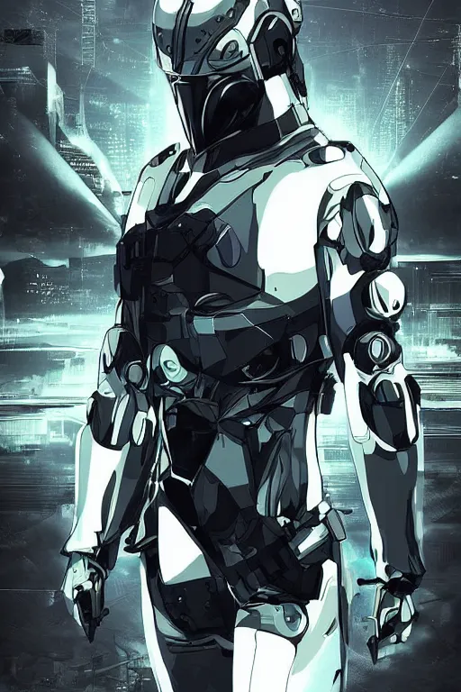 Image similar to cyber cyborg ninja mask helmet metal gear solid artic suit swat commando, global illumination ray tracing hdr fanart arstation by sung choi and eric pfeiffer and gabriel garza and casper konefal, a spectacular view cinematic rays of sunlight comic book illustration, by john kirby