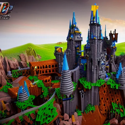 Prompt: an amazing fantasy castle with towers and spiers, entirely built with lego. bionicle, 3 d render, unreal engine trending on artstation, top selection on unsplash.