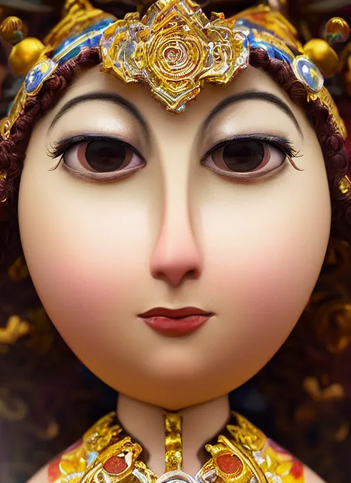 Image similar to closeup profile portrait of tin toy mata hari, bikini, depth of field, zeiss lens, detailed, symmetrical, centered, fashion photoshoot, by nicoletta ceccoli, mark ryden, lostfish, breathtaking, 8 k resolution, extremely detailed, beautiful, establishing shot, artistic, hyperrealistic, octane render
