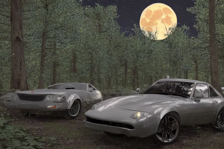 Image similar to cars, forest, moon, snakes, flowers, gothic style, 8k, ultra detailed