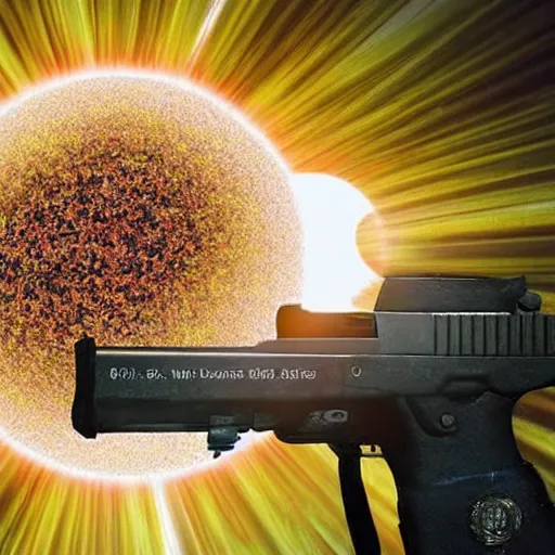 Prompt: so he shot at the sun with a gun, surreal