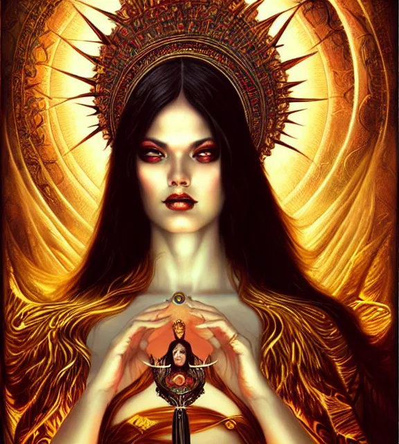 Image similar to goddess of the afterlife, unholy, tarot card, ornate, digital art by artgerm and karol bak