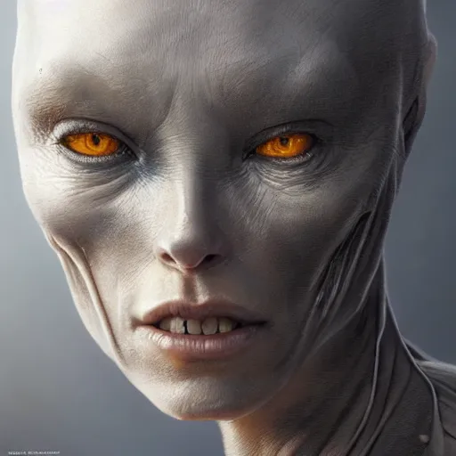 Prompt: portrait painting of a grey alien, ultra realistic, concept art, intricate details, eerie, highly detailed, photorealistic, octane render, 8 k, unreal engine. art by artgerm and greg rutkowski and alphonse mucha