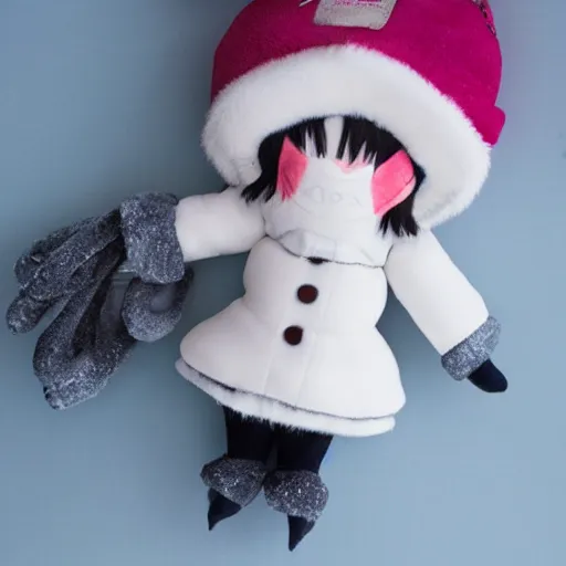 Prompt: cute fumo plush of a girl dressed for a winter snowstorm