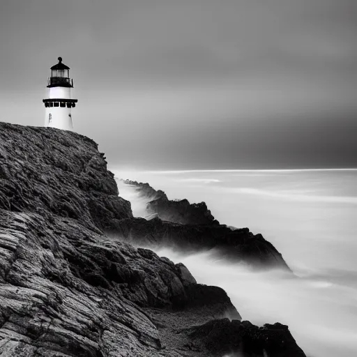 Image similar to light house on cliffs with rough seas and high waves, stormy unreal 5
