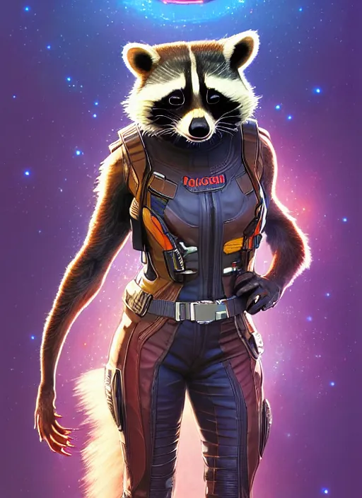 Image similar to portrait of apex legends rocket racoon, guardians of the galaxy, intricate, elegant, glowing lights, highly detailed, digital painting, artstation, glamor pose, concept art, smooth, sharp focus, illustration, art by artgerm and greg rutkowski, artey freytag