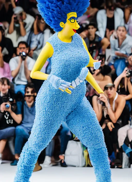 Image similar to hyperrealistic and heavy detailed air jordan runway show of marge simpson, leica sl 2 5 0 mm, vivid color, high quality, high textured, real life