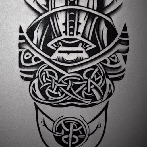 Image similar to tattoo design, stencil, viking, boat