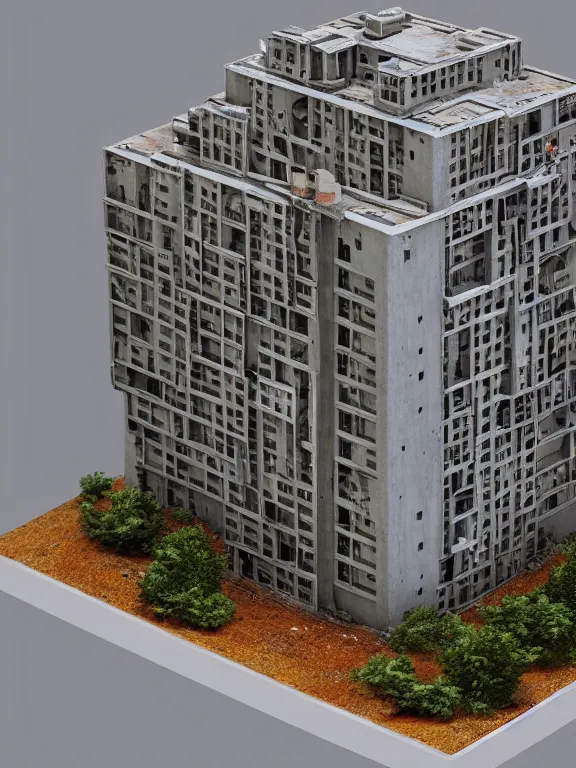 Image similar to 80mm resin a soviet residential building, beautiful detailed miniature, diorama, isometric, 3d render, octane unreal render, ultra realistic, studio lighting, super detailed, 4k, simple