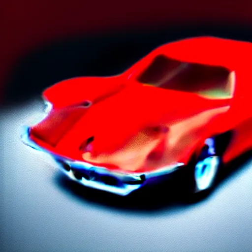 Prompt: Corvette C2 1969, red paint, in a blank studio room. The car is on a perfectly flat floor. Looking at the car from 0 degree.
