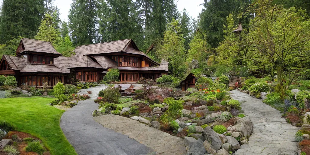 Image similar to residence in the style of rivendell, washington state