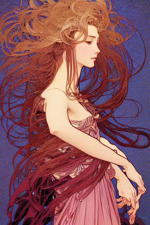 Prompt: beautiful portrait digital painting of a female, blush, pleated skirt, flowing hair, slim face, elegant, alphonse mucha, by yoichi hatakenaka, masamune shirow, josan gonzales and dan mumford, ayami kojima, takato yamamoto, barclay shaw, karol bak, yukito kishiro