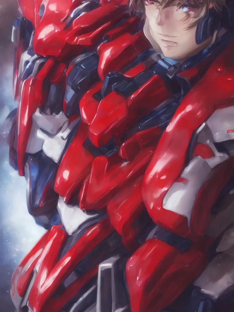 Image similar to A realistic anime portrait of a man in a Gundam suit with glowing red, digital painting, by Stanley Artgerm Lau, Sakimichan, WLOP and Rossdraws, digtial painting, trending on ArtStation, SFW version