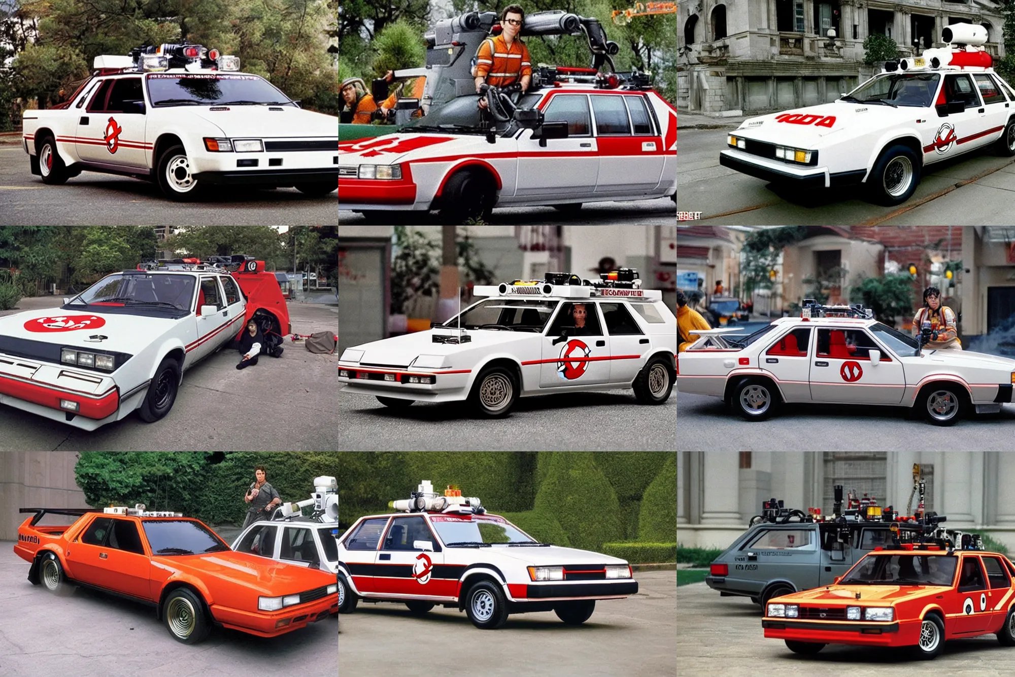 Prompt: Ghostbusters Ecto 1 as a Toyota 1986 Trueno