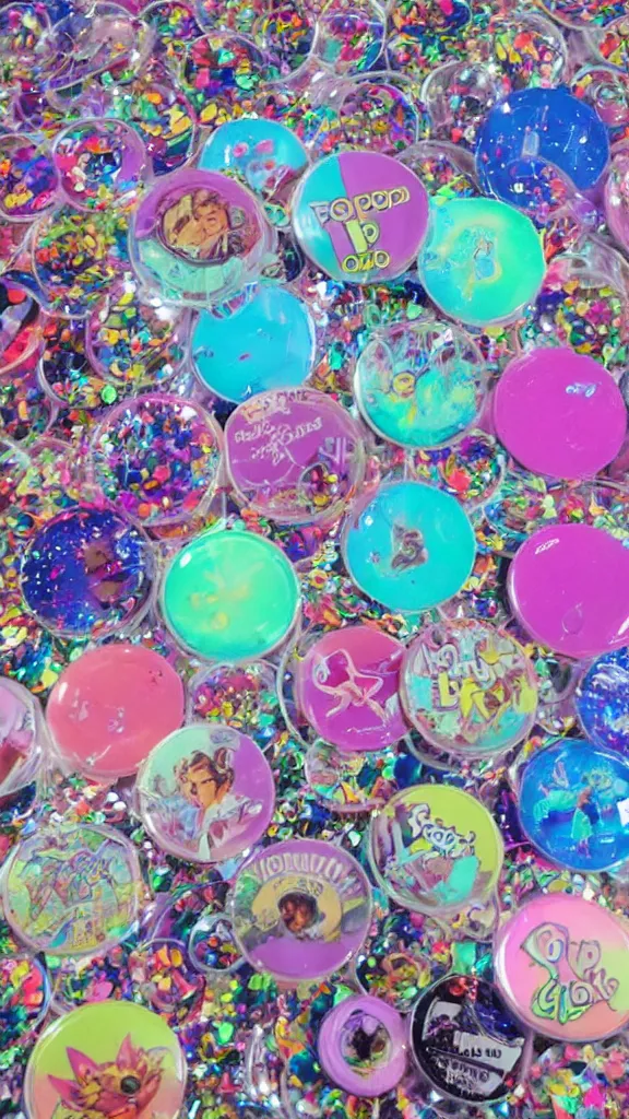 Prompt: popworld 3 d y 2 k tazos and sparkles, seapunk