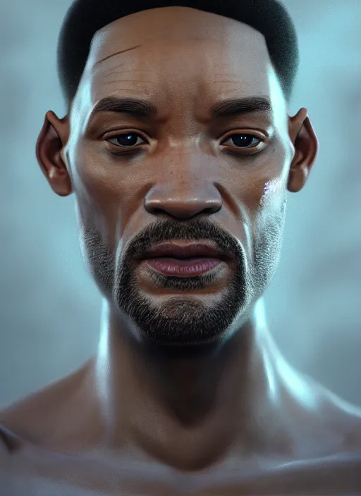 Image similar to portrait of stone will smith, au naturel, hyper detailed, digital art, trending in artstation, cinematic lighting, studio quality, smooth render, unreal engine 5 rendered, octane rendered, art style by klimt and nixeu and ian sprigger and wlop and krenz cushart