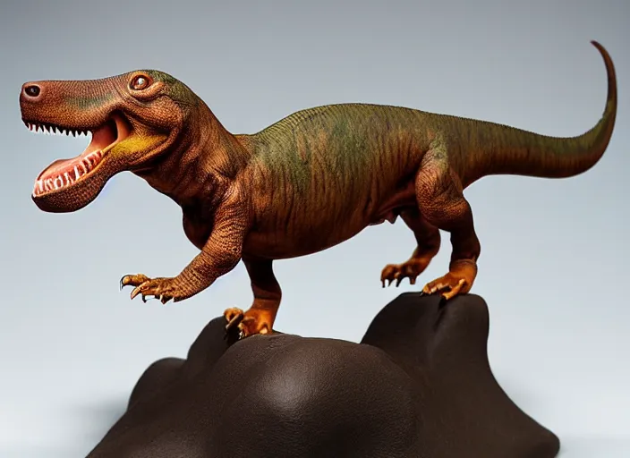 Image similar to Dachshund Tyrannosaurus Rex, natural history diorama by James Perry Wilson