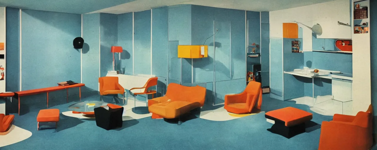 Room interiors, 60s futurism, color photos Stable Diffusion