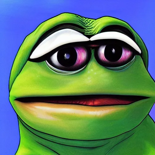 Prompt: pepe the frog by glenn fabry, iridescent - h 6 4 0