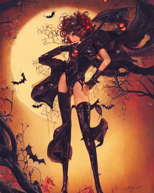 Prompt: a girl in a sexy bat halloween costume, midshot single subject, ambient lighting, detailed, art poster by ayami kojima, makoto shinkai, kilian eng