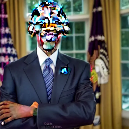 Image similar to Obama standing aside of Steven Armstrong, Videogame, 40nm lens, shallow depth of field, split lighting