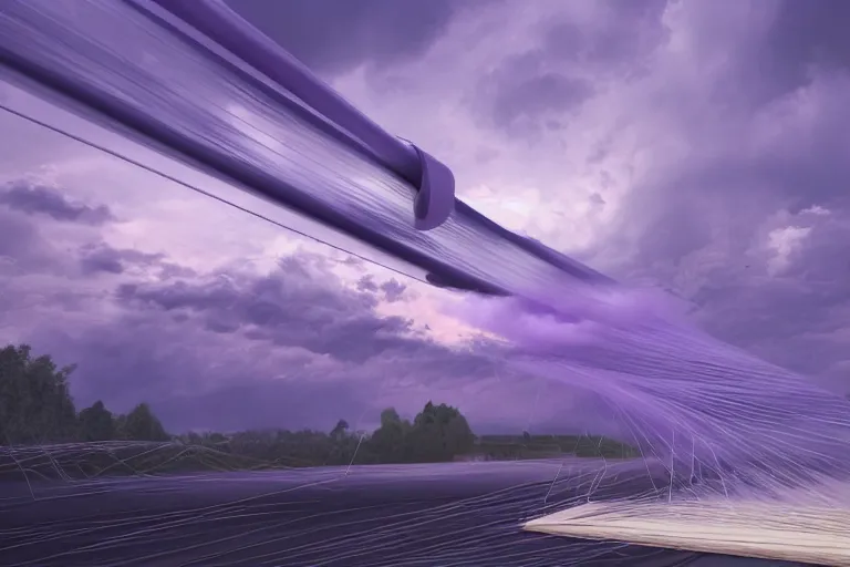 Prompt: a large loom machine that weaves threds that turn into the clouds in a calm purple sky, aesthetic, intricate, elegant, 8K, concept art, highly detailed, hyper-realistic, polished, artstation, unreal engine