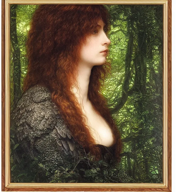 Image similar to a breathtakingly stunningly pre raphaelite beautifully highly detailed extreme close up animal portrait of a majestic raven, in an forest smokey water reflections, framed, by rosetti and devinci and michael cheval and sidney cooper and turner, 4 k