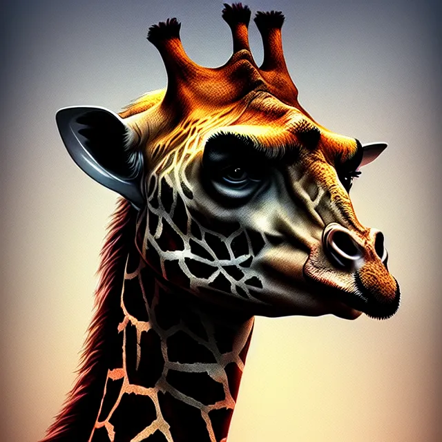 Prompt: portrait, mutant bear-giraffe chimera, very fine tip digital airbrush, dramatic lighting, cinematic lighting, post processed, concept art, artstation, cgsociety, wlop, Behance, pixiv, cosmic, epic, stunning, gorgeous, much detail, much wow, masterpiece