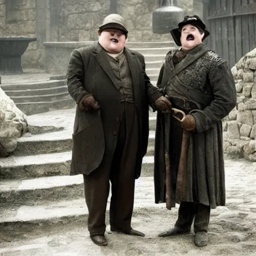 Image similar to oliver hardy and stan laurel in game of thrones