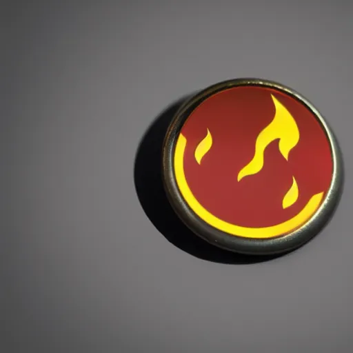 Image similar to a photo of a retro 7 0 s minimalistic clean fire warning enamel pin, studio lighting, behance