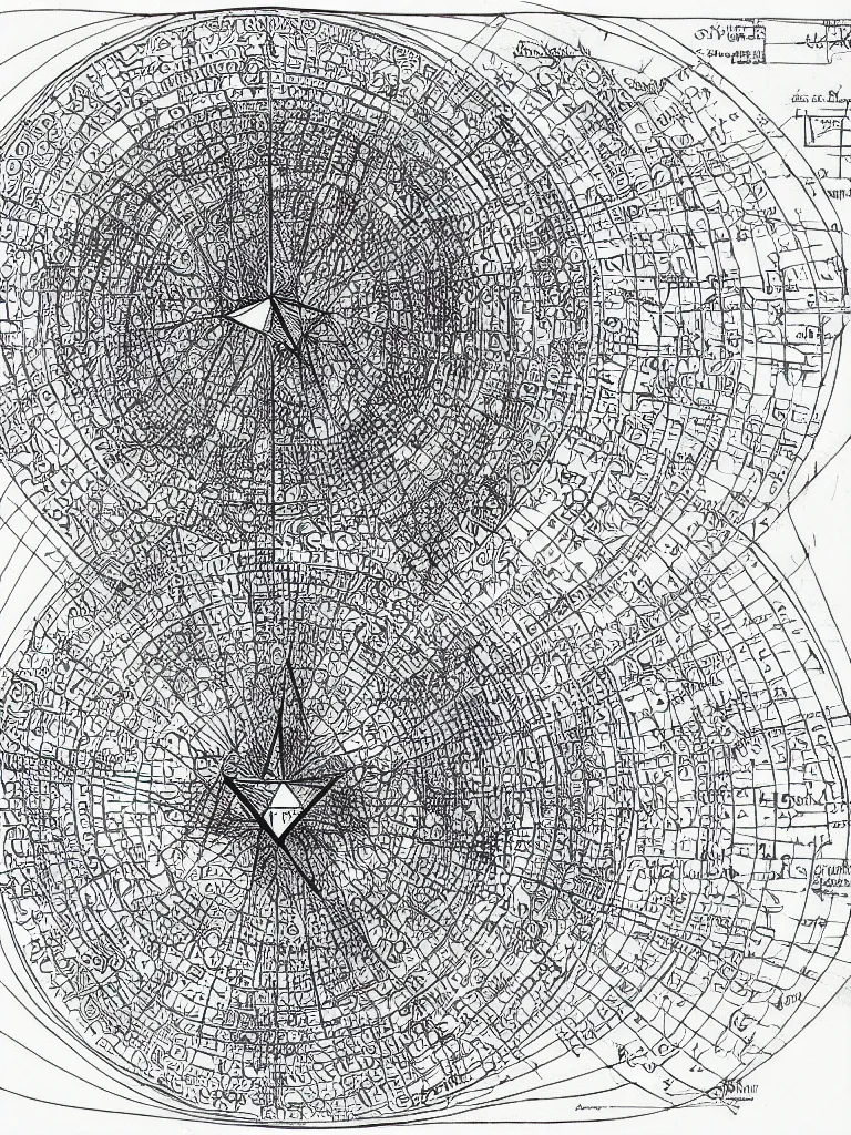 Image similar to beautiful diagram of geometric construction of the universe, masonic secrets, masterwork engraving, masterpiece, beautiful blueprints