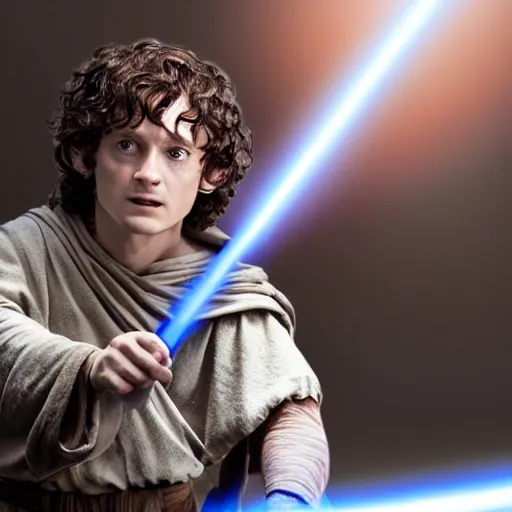 Image similar to frodo as jedi master, dramatic lighting,