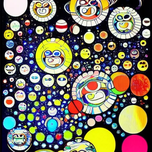 Prompt: a picture of the galaxy and planets by takashi murakami, bold colors, vibrant colors