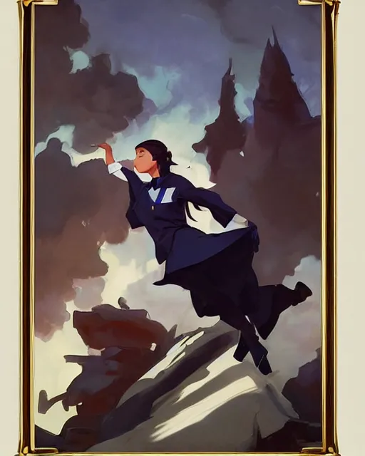 Prompt: magical academy school uniform, jodhpurs greg manchess painting by sargent and leyendecker, studio ghibli, fantasy, medium shot, asymmetrical, intricate, elegant, matte painting, illustration, hearthstone, by greg rutkowski, by greg tocchini, by james gilleard, by joe fenton