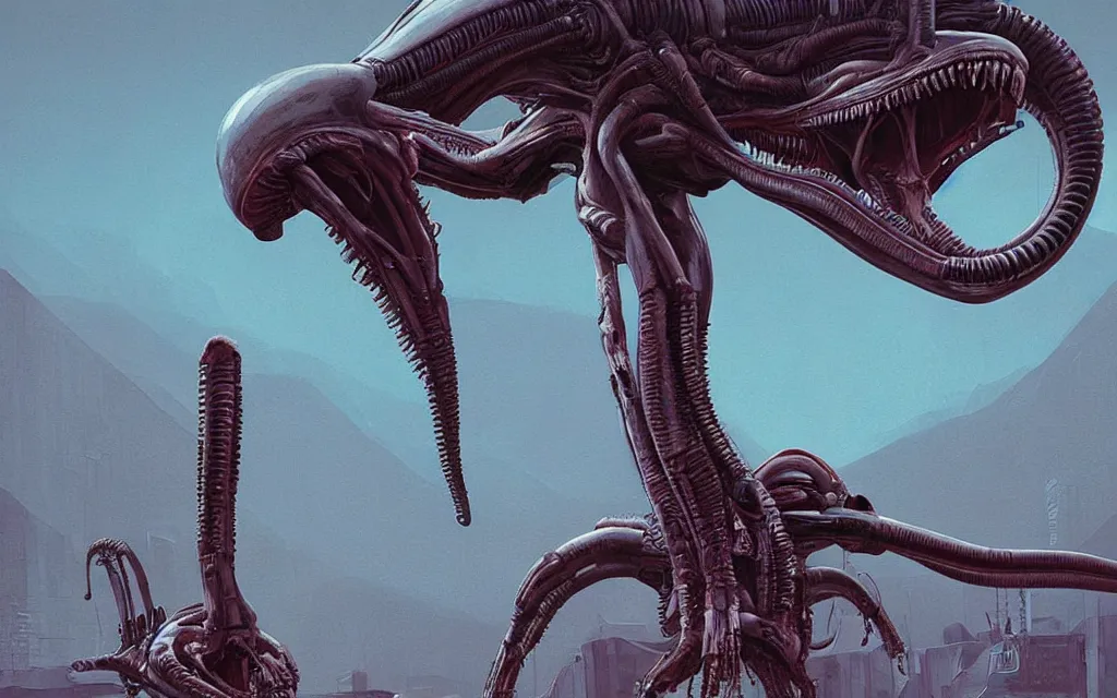 Image similar to A Xenomorph from the movie Alien. Digital art, Simon Stålenhag.