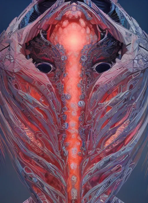 Image similar to symmetry!! portrait of oceanic coral alien in the style of horizon zero dawn, machine face, intricate, elegant, highly detailed, digital painting, artstation, concept art, smooth, sharp focus, illustration, art by artgerm and greg rutkowski and alphonse mucha, 8 k