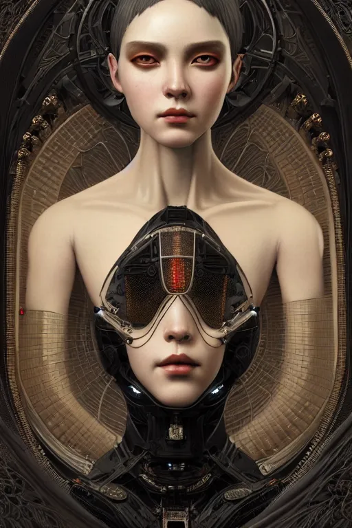 Image similar to ultra realist intricate detailed painting of a single new baroque attractive martian female, full body, curvy, black scales and cyborg tech, symmetry accurate features, very intricate details, focus, 8k render, artstyle Hiraku Tanaka and Tom Bagshaw, award winning