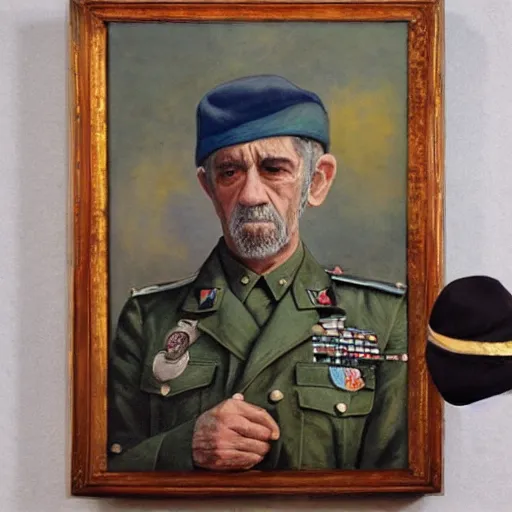 Prompt: “Oil painting of JJ Cale as a World War 1 general, 4k”