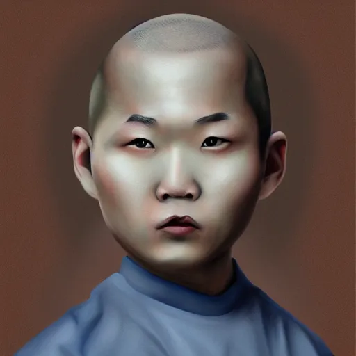 Image similar to wrinkly chinese boy with buzz cut, digital painting