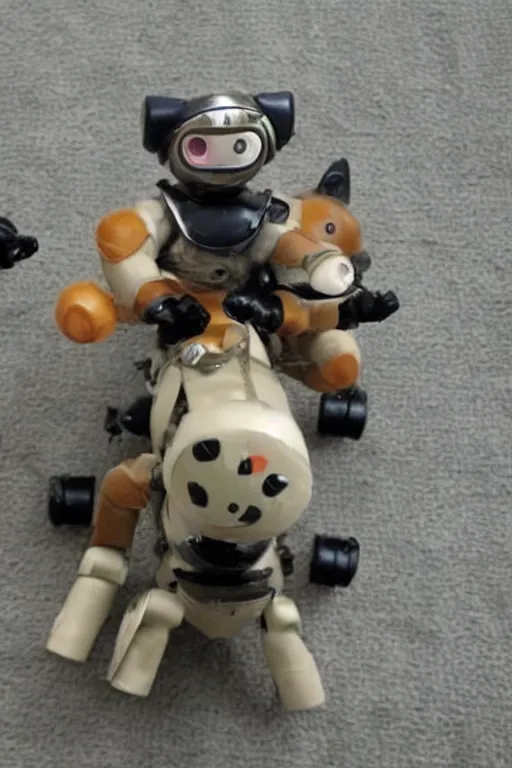 Image similar to tiny humanoid robots riding cats into war.