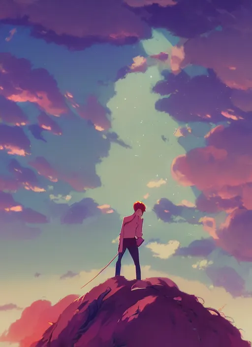 Prompt: portrait of david bowie, cloudy sky background lush landscape illustration concept art anime key visual trending pixiv fanbox by wlop and greg rutkowski and makoto shinkai and studio ghibli